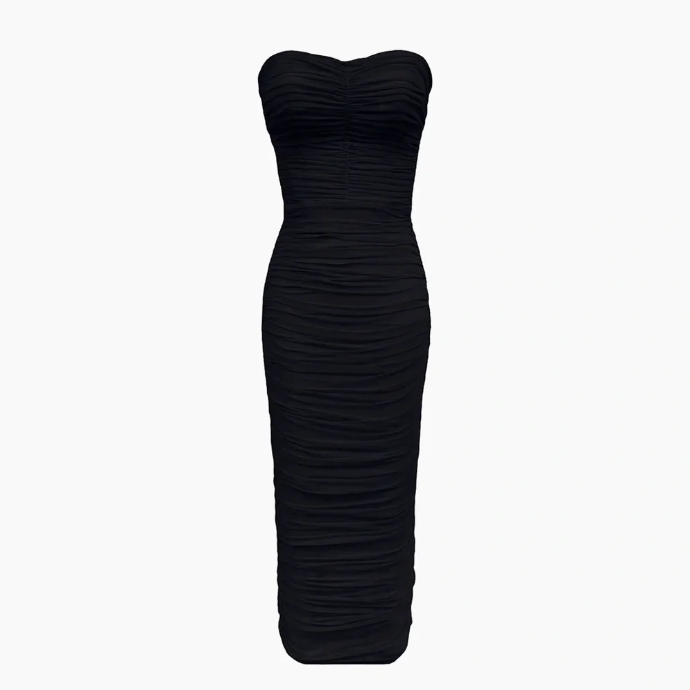 Dress The Population Heather Ruched Strapless Midi-Dress in Black Size XL - Picture 1 of 8